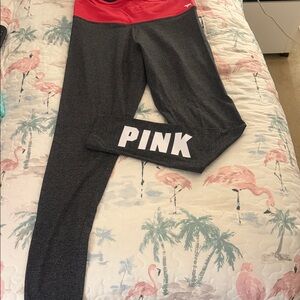 PINK Victoria's Secret Red Waist Black Leggings